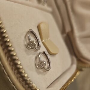 White Gold With Duamonds Heart Hoop Earrings